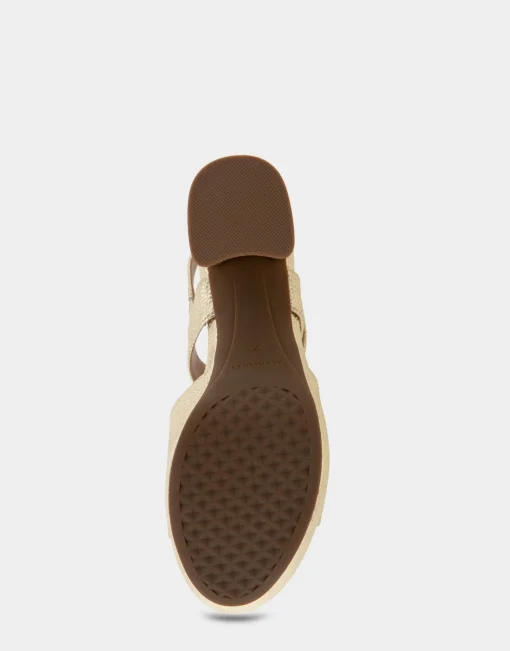 Comfortable Women's Quarter Strap Platform Sandal in Soft Gold Canvas Faux Leather Canvas Fabric