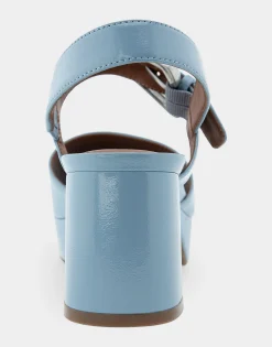 Comfortable Women's Quarter Strap Platform Sandal in Dusty Blue Patent Faux Leather
