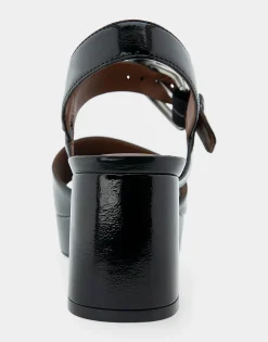 Comfortable Women's Quarter Strap Platform Sandal in Black Patent Faux Leather
