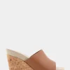 Comfortable Women's Quilted Heel Footbed Wedge Slide in Tan Faux Leather