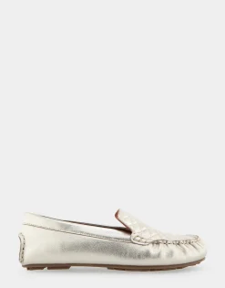Comfortable Women's Quilted Plug Driver Moc in Soft Gold Leather Leather