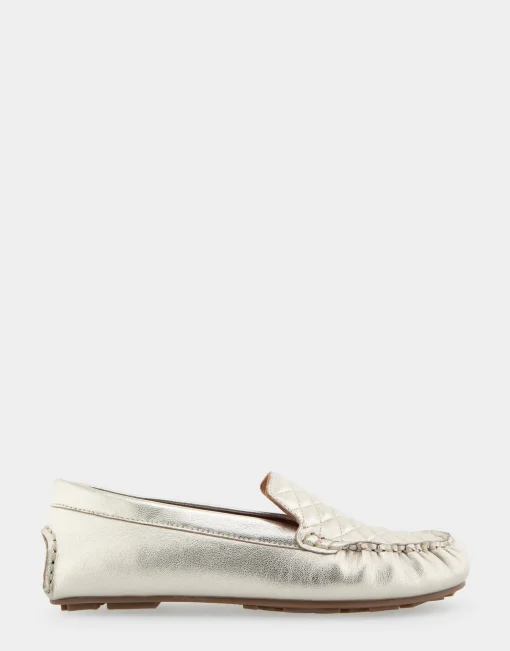Comfortable Women's Quilted Plug Driver Moc in Soft Gold Leather Leather