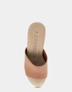 Comfortable Women's Quilted Heel Footbed Wedge Slide in Tan Faux Leather
