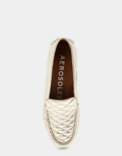 Comfortable Women's Quilted Plug Driver Moc in Soft Gold Leather Leather
