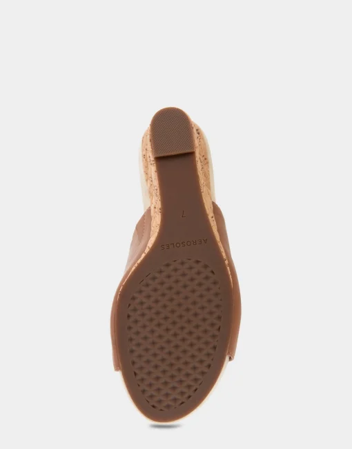 Comfortable Women's Quilted Heel Footbed Wedge Slide in Tan Faux Leather