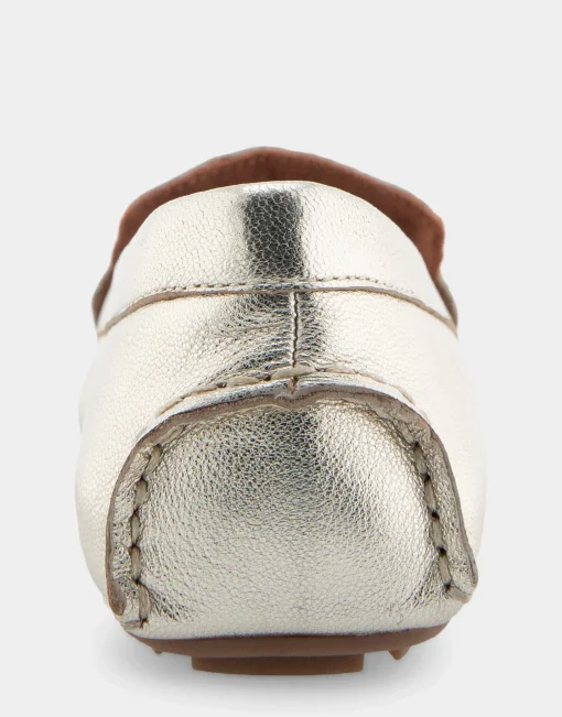 Comfortable Women's Quilted Plug Driver Moc in Soft Gold Leather Leather