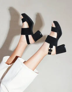 Comfortable Women's Sandal in Black Genuine Suede