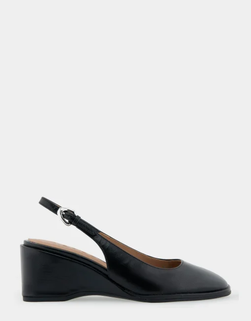 Comfortable Women's Sculpted Wedge Slingback in Black Leather