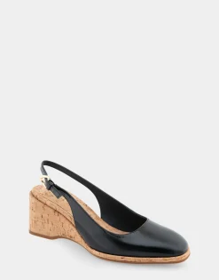 Comfortable Women's Sculpted Wedge Slingback in Black Patent Faux Leather