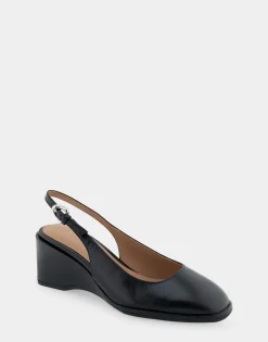 Comfortable Women's Sculpted Wedge Slingback in Black Leather