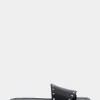 Comfortable Women's Single Band Slide Sandal in Black Leather