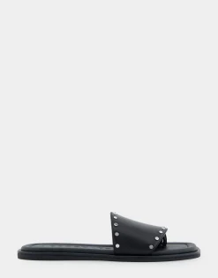 Comfortable Women's Single Band Slide Sandal in Black Leather