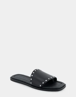 Comfortable Women's Single Band Slide Sandal in Black Leather