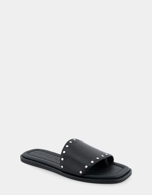 Comfortable Women's Single Band Slide Sandal in Black Leather