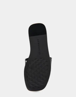 Comfortable Women's Single Band Slide Sandal in Black Leather