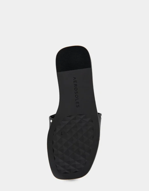 Comfortable Women's Single Band Slide Sandal in Black Leather