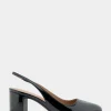 Comfortable Women's Slingback Mid-heel Pump in Black Patent Faux Leather