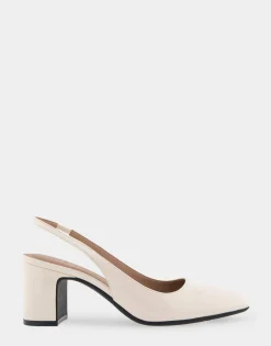 Comfortable Women's Slingback Mid-heel Pump in Eggnog Patent Faux Leather