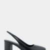 Comfortable Women's Slingback Mid-heel Pump in Black Leather