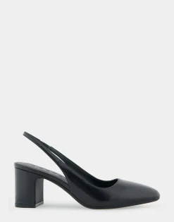 Comfortable Women's Slingback Mid-heel Pump in Black Leather