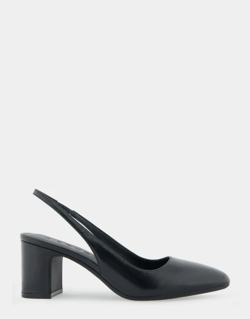 Comfortable Women's Slingback Mid-heel Pump in Black Leather