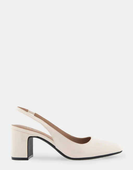 Comfortable Women's Slingback Mid-heel Pump in Eggnog Patent Faux Leather