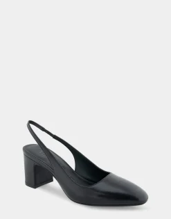 Comfortable Women's Slingback Mid-heel Pump in Black Leather