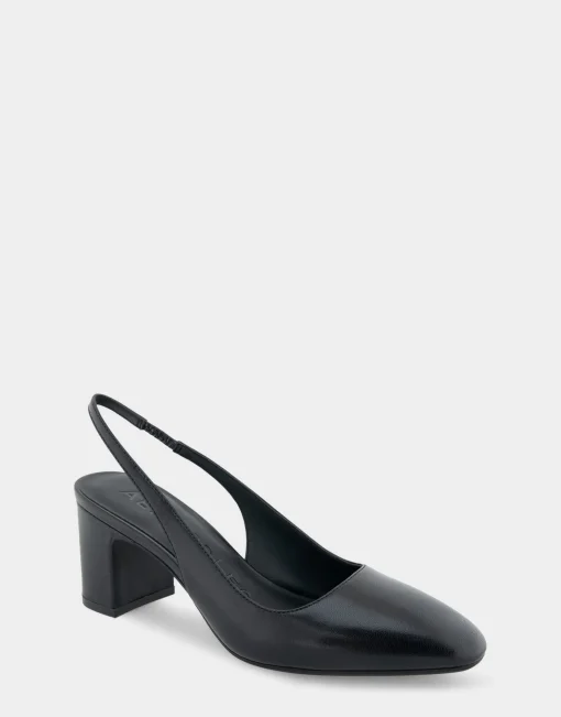 Comfortable Women's Slingback Mid-heel Pump in Black Leather