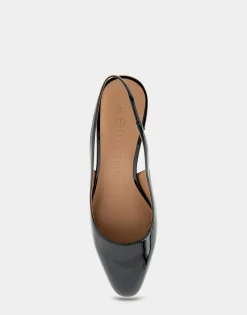 Comfortable Women's Slingback Mid-heel Pump in Black Patent Faux Leather