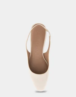Comfortable Women's Slingback Mid-heel Pump in Eggnog Patent Faux Leather