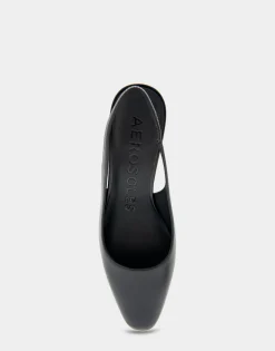 Comfortable Women's Slingback Mid-heel Pump in Black Leather