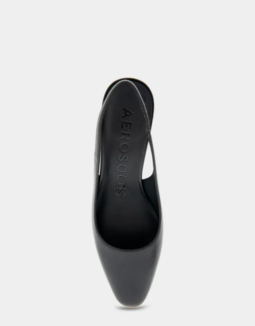 Comfortable Women's Slingback Mid-heel Pump in Black Leather