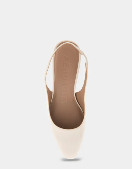 Comfortable Women's Slingback Mid-heel Pump in Eggnog Patent Faux Leather