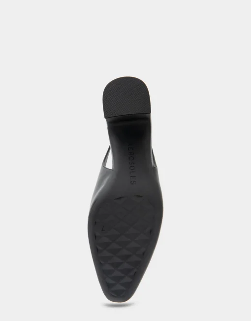 Comfortable Women's Slingback Mid-heel Pump in Black Leather