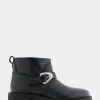 Comfortable Women's Slip On Short Engineer Bootie in Black Burnished Leather Leather