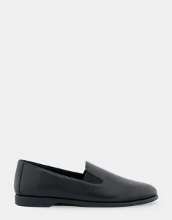 Comfortable Women's Slip On Double Gore Loafer in Black Leather Leather