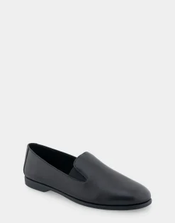 Comfortable Women's Slip On Double Gore Loafer in Black Leather Leather