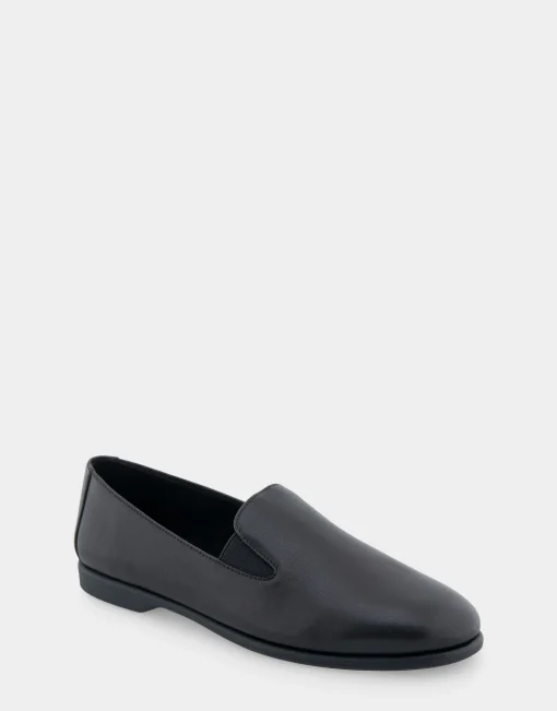Comfortable Women's Slip On Double Gore Loafer in Black Leather Leather
