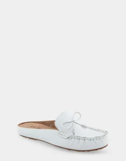 Comfortable Women's Slip On Driver in White Leather