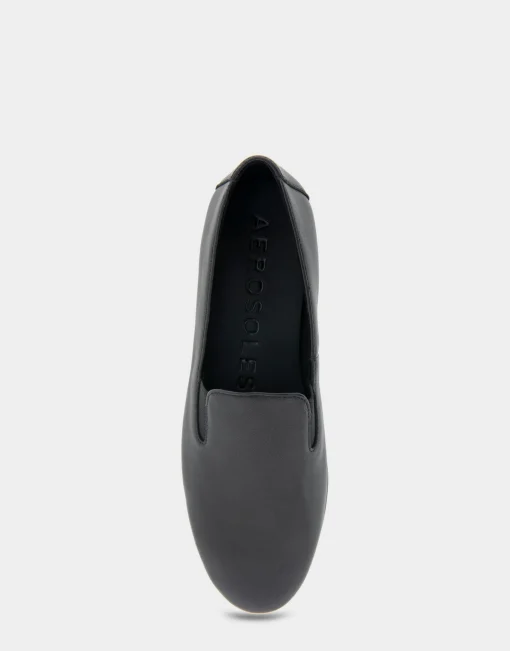 Comfortable Women's Slip On Double Gore Loafer in Black Leather Leather