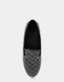 Comfortable Women's Slip On Double Gore Loafer in Black Quilted Patent Faux Leather Faux Leather