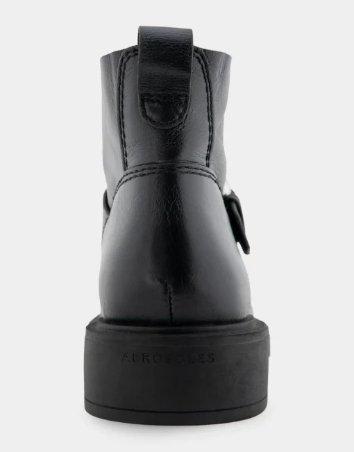 Comfortable Women's Slip On Short Engineer Bootie in Black Burnished Leather Leather