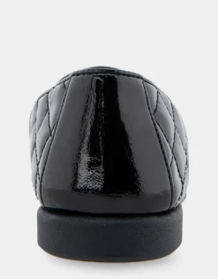 Comfortable Women's Slip On Double Gore Loafer in Black Quilted Patent Faux Leather Faux Leather