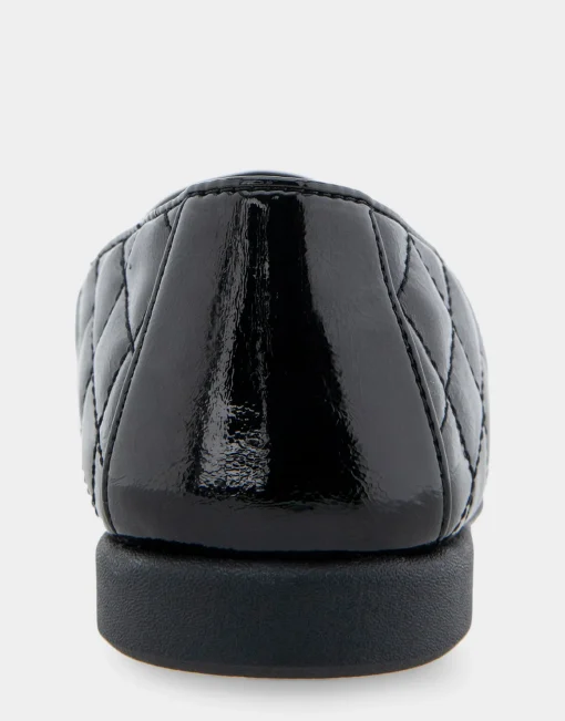 Comfortable Women's Slip On Double Gore Loafer in Black Quilted Patent Faux Leather Faux Leather
