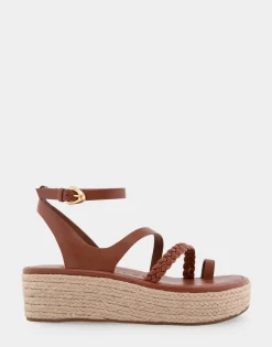 Comfortable Women's Strappy Flatform Sandal in Gingerbread Leather