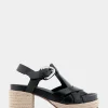 Comfortable Women's Strappy Molded Footbed Platform Sandal in Black Leather