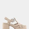Comfortable Women's Strappy Molded Footbed Platform Sandal in Pale Khaki Suede