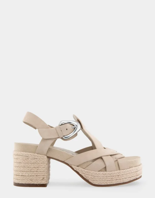 Comfortable Women's Strappy Molded Footbed Platform Sandal in Pale Khaki Suede