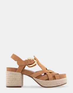 Comfortable Women's Strappy Molded Footbed Platform Sandal in Tan Suede