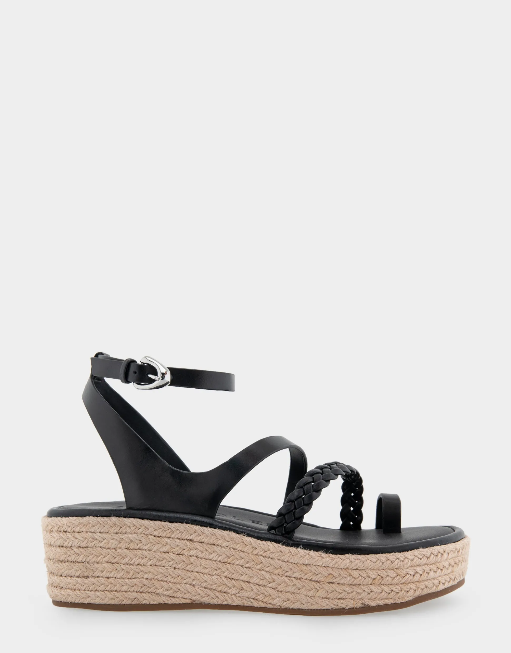 Comfortable Women's Strappy Flatform Sandal in Black Leather